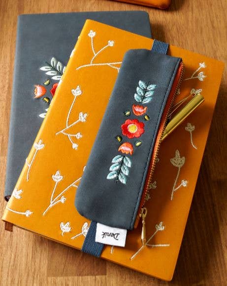 Notebook Pouch; Evelynn Blue (Embroidered, Vegan Leather)