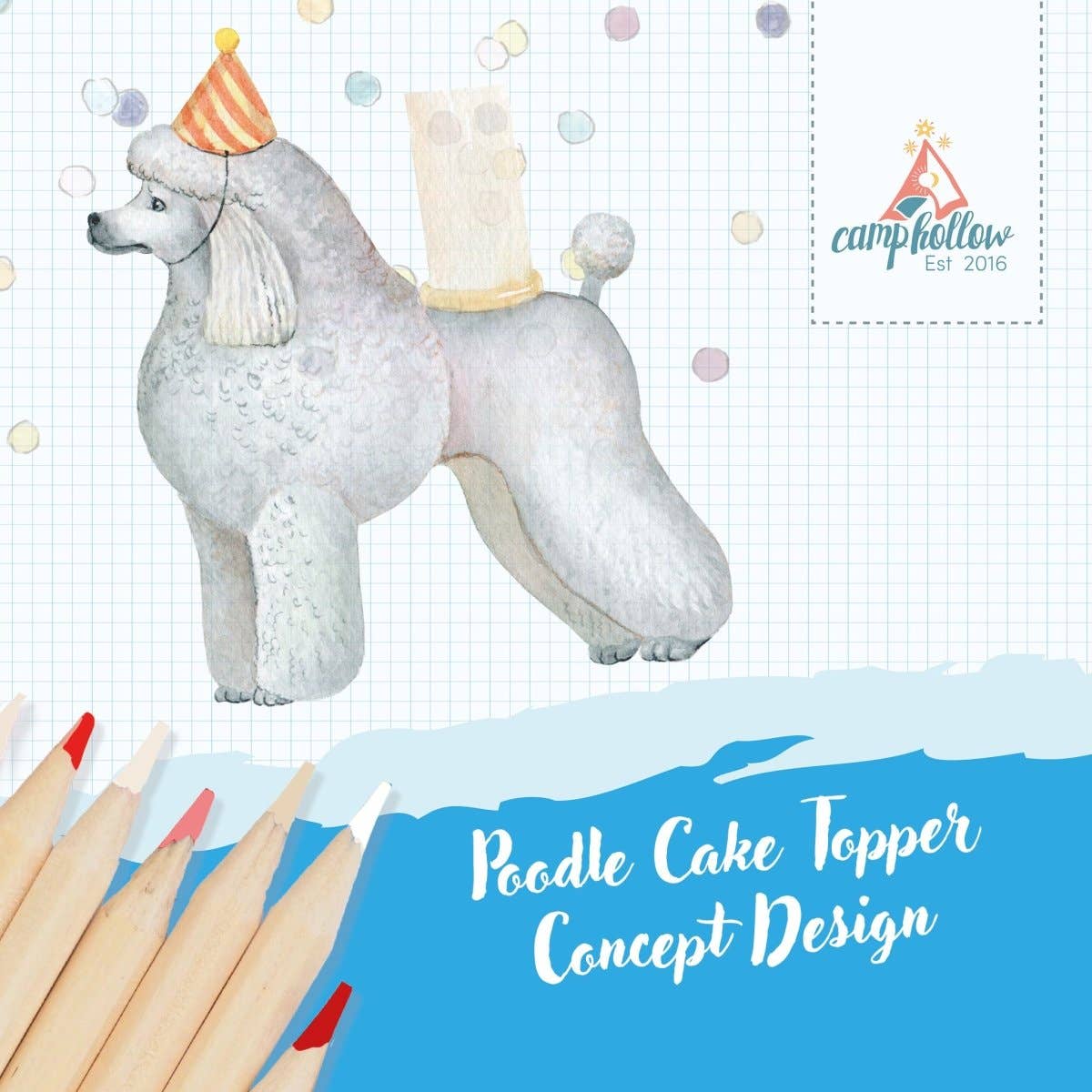 Camp Hollow Cake Topper; Poodle (Hand-Painted Porcelain)