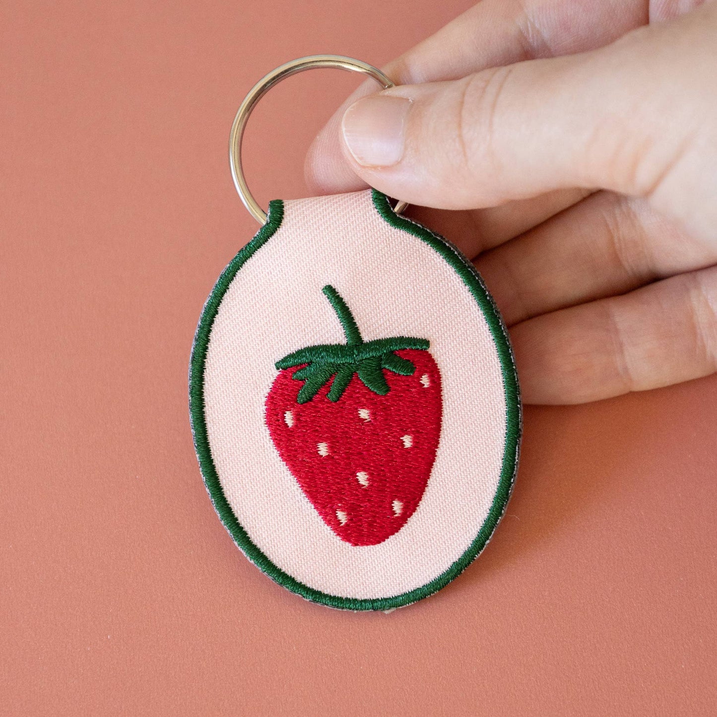 Embroidered Keychain; Strawberry