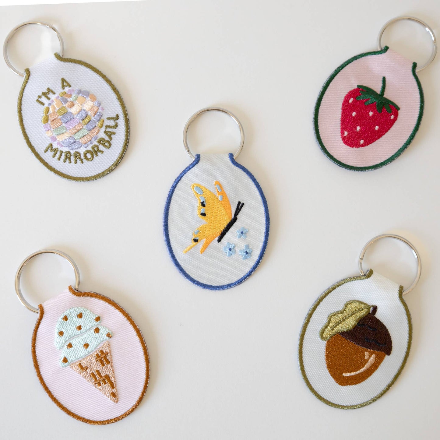 Embroidered Keychain; Strawberry