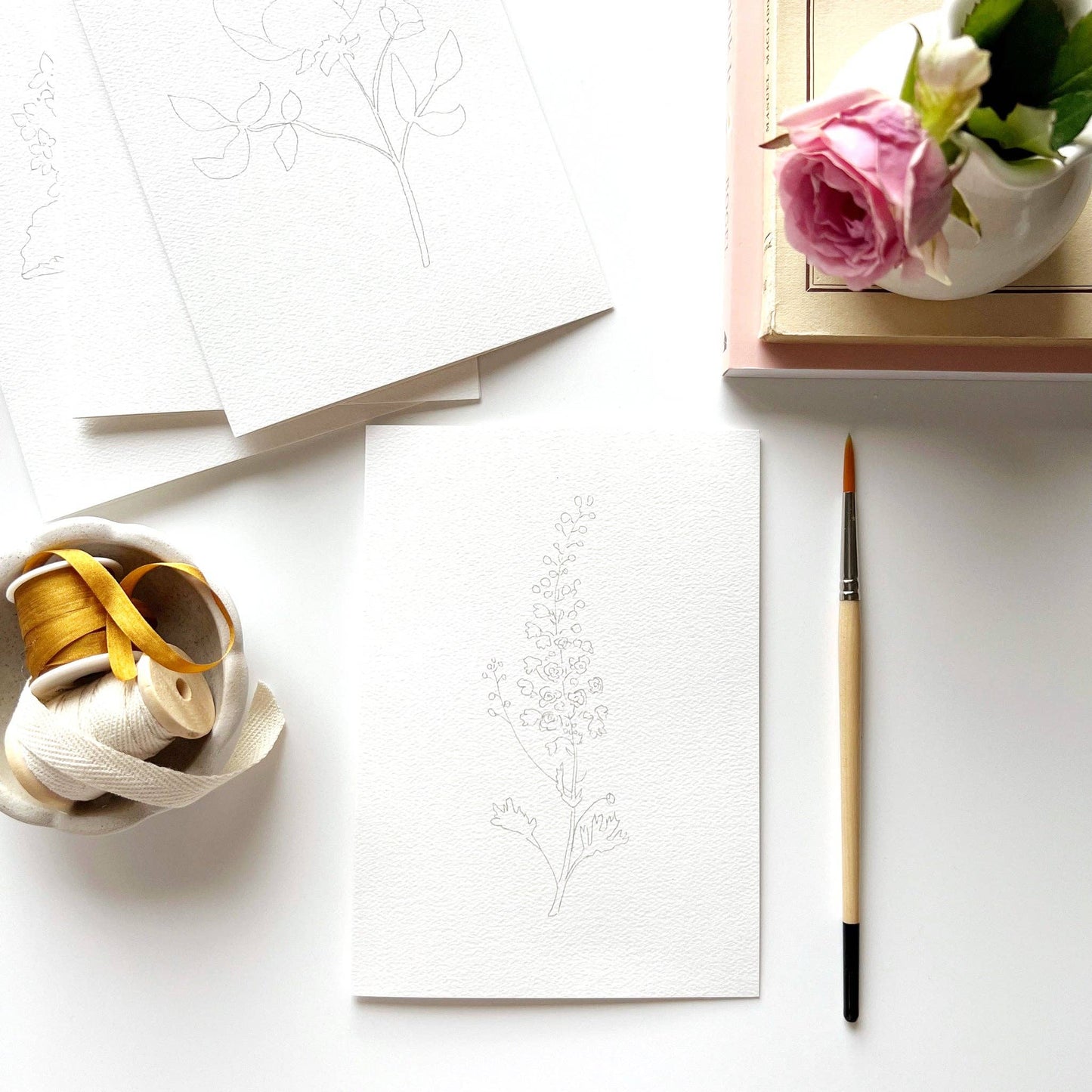 Paintable Notecard Set; Garden Flowers (Set of 8 Notecards & Envelopes)