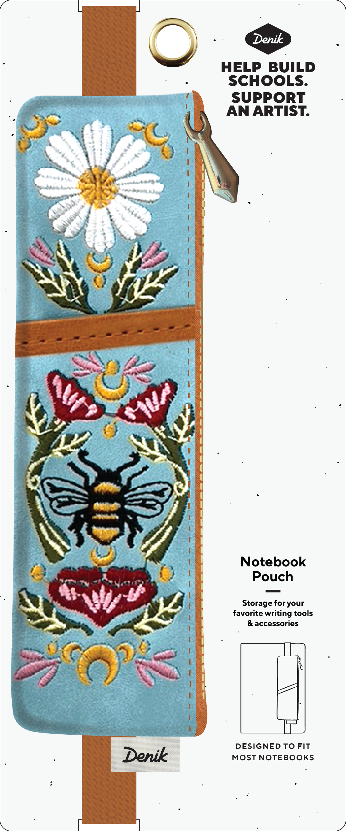 Notebook Pouch; Honeybee Tea (Embroidered, Vegan Leather)