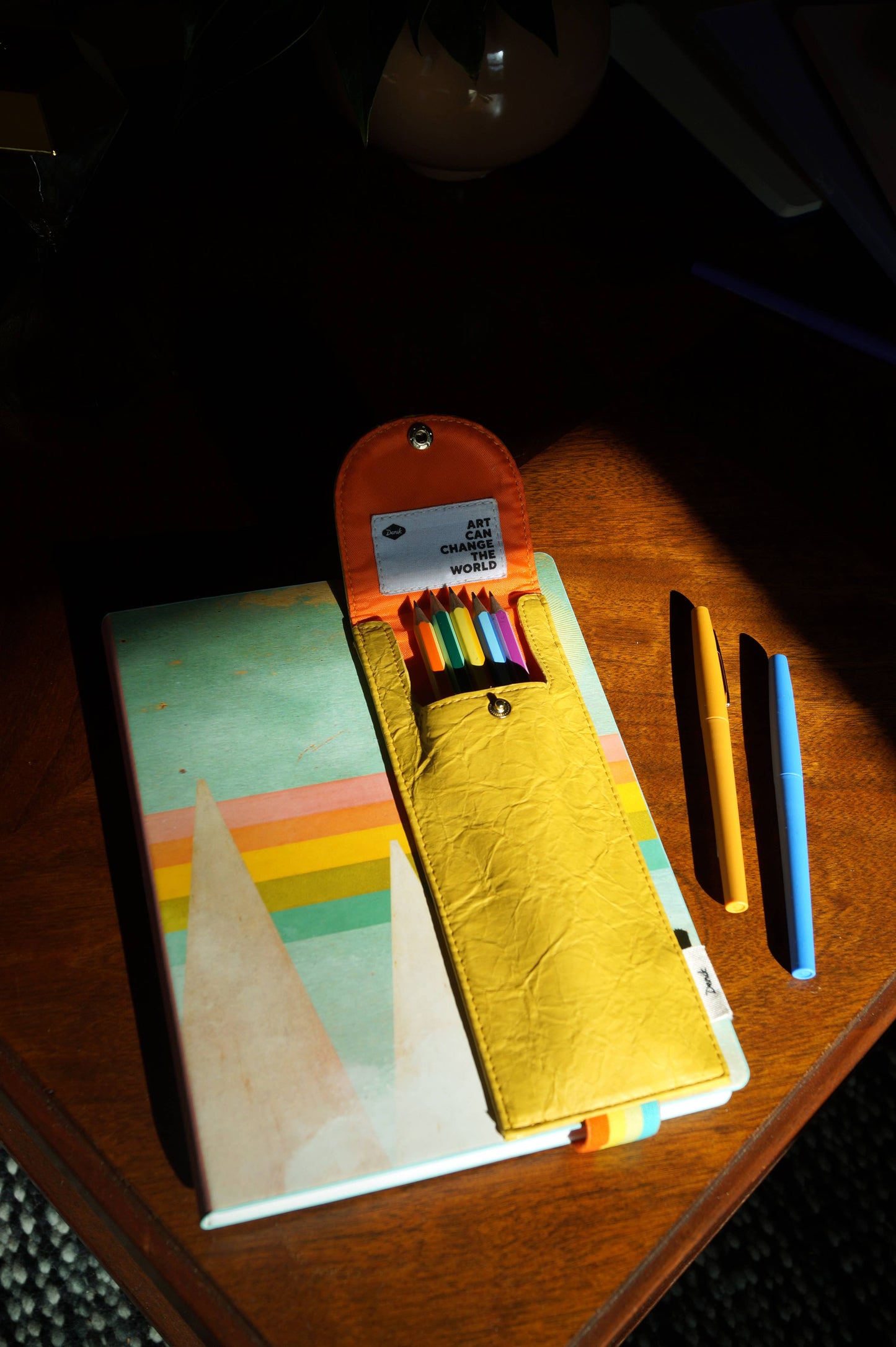 Notebook Pouch; Yellow Crinkle (Embroidered, Vegan Leather)