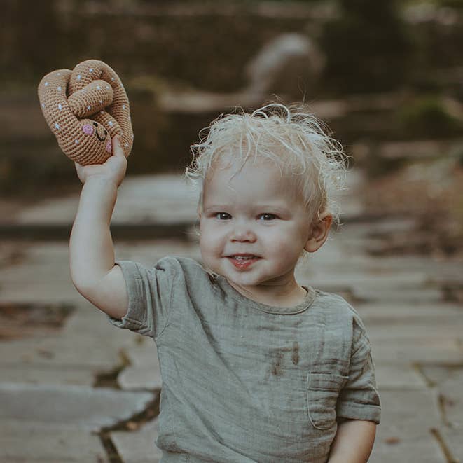 Crochet Rattle; Friendly Pretzel (Handmade Plush Toy)