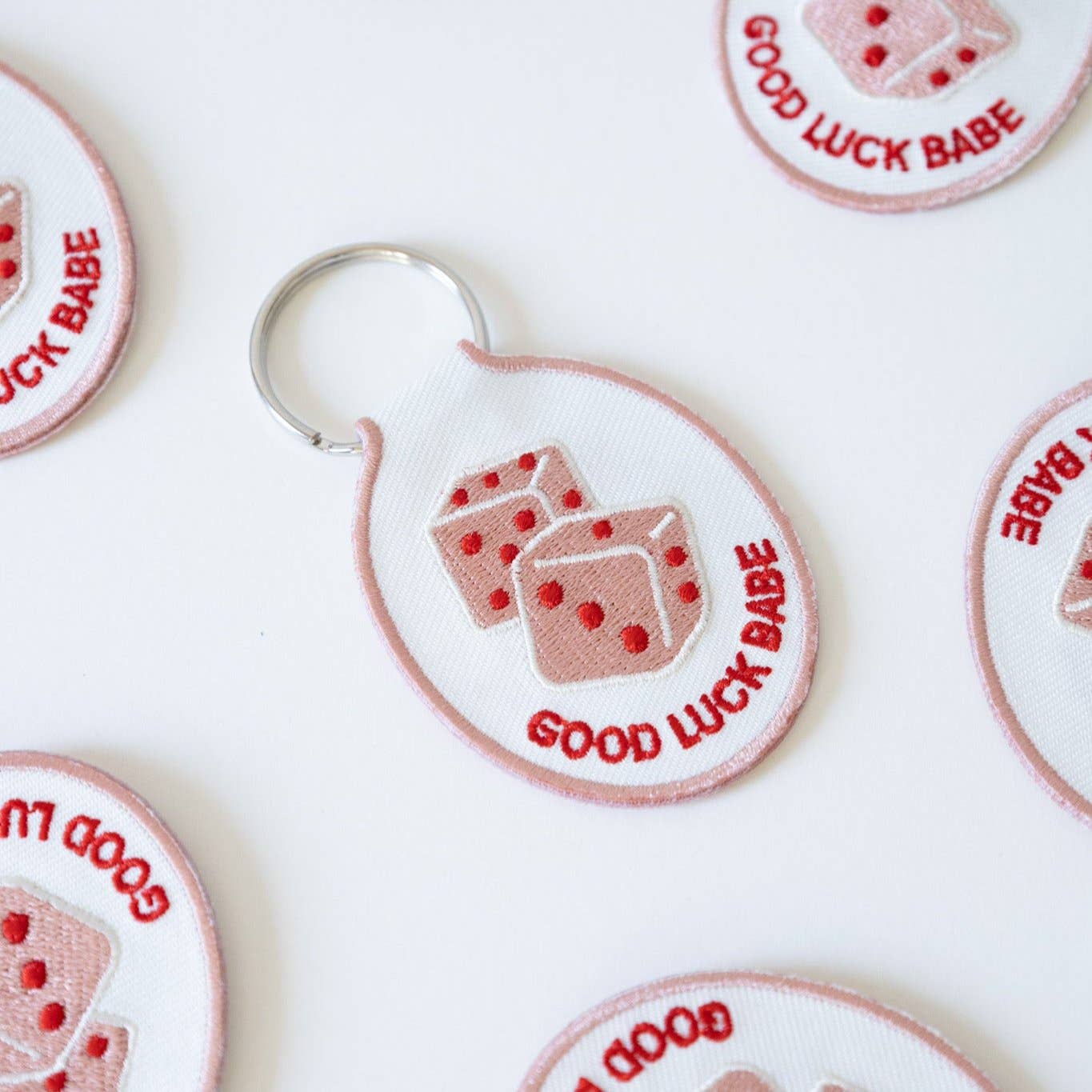 Embroidered Keychain; Dice (Good Luck Babe)