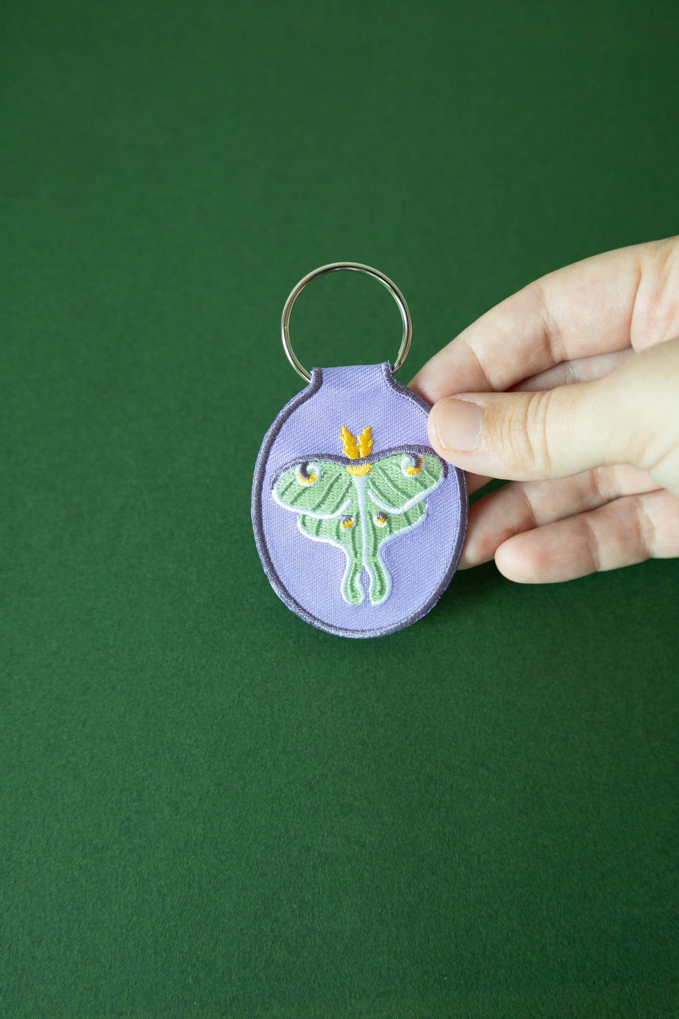 Embroidered Keychain; Luna Moth