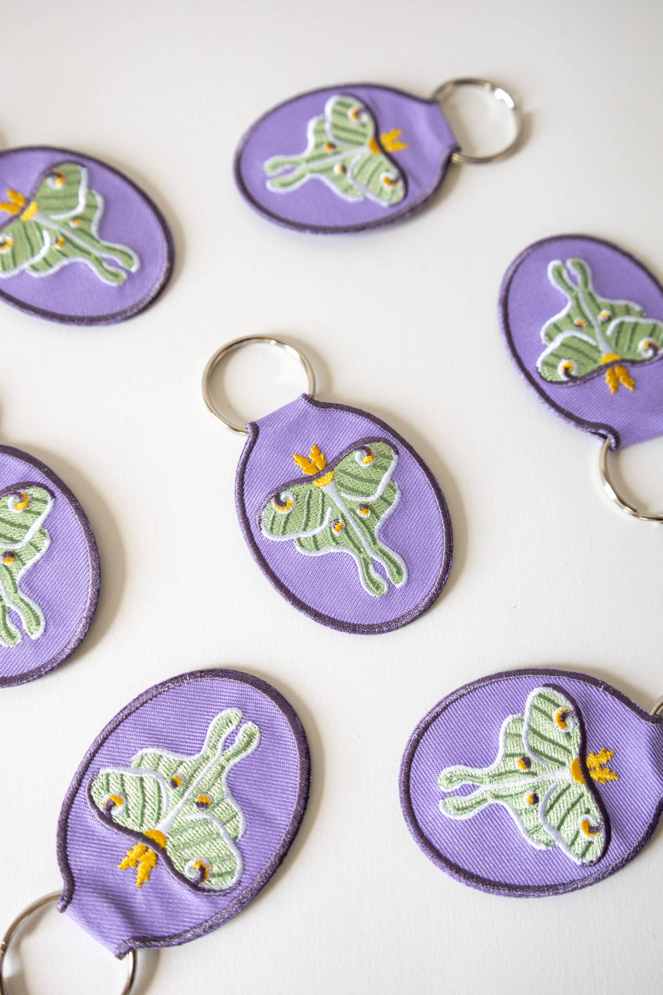 Embroidered Keychain; Luna Moth