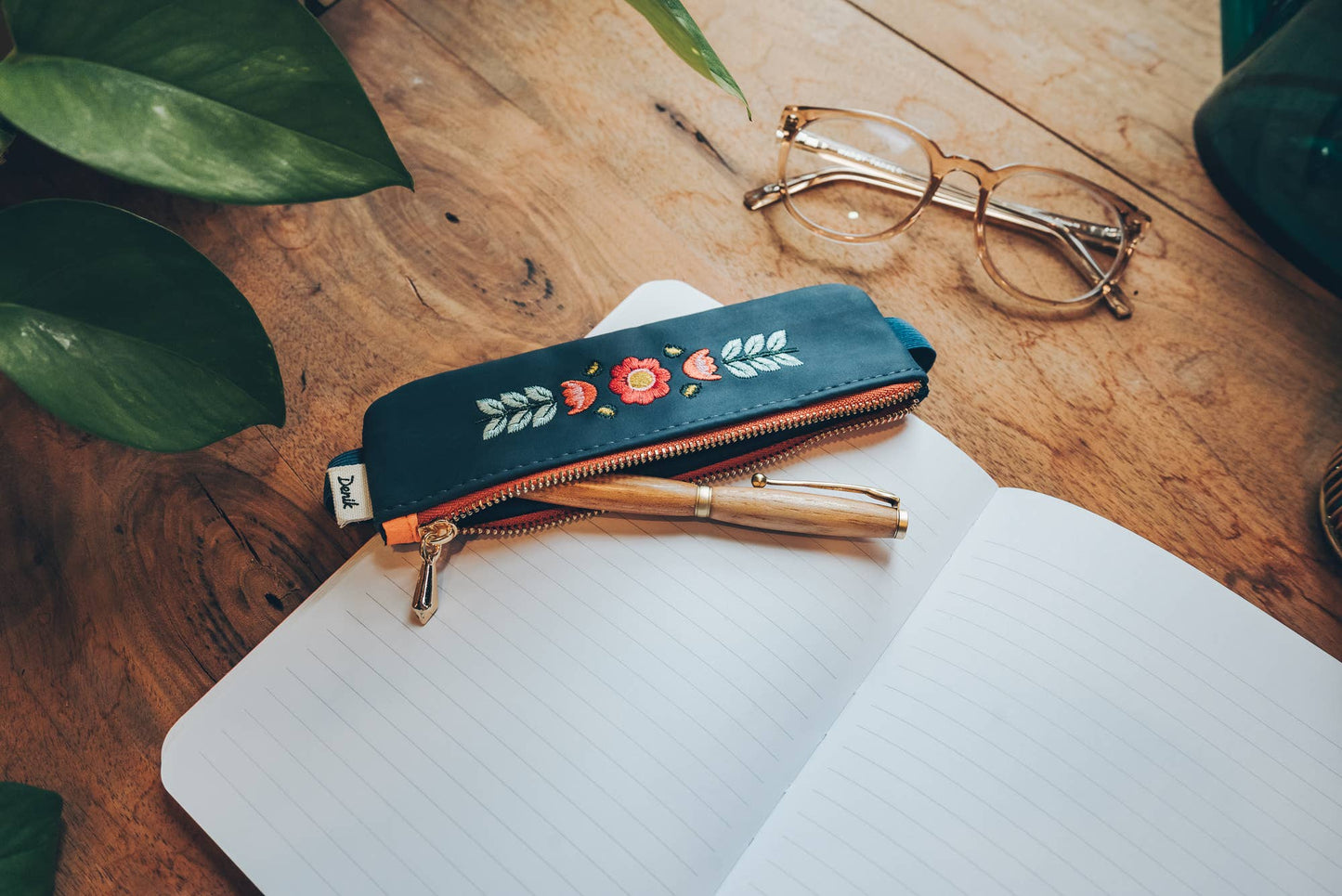 Notebook Pouch; Evelynn Blue (Embroidered, Vegan Leather)