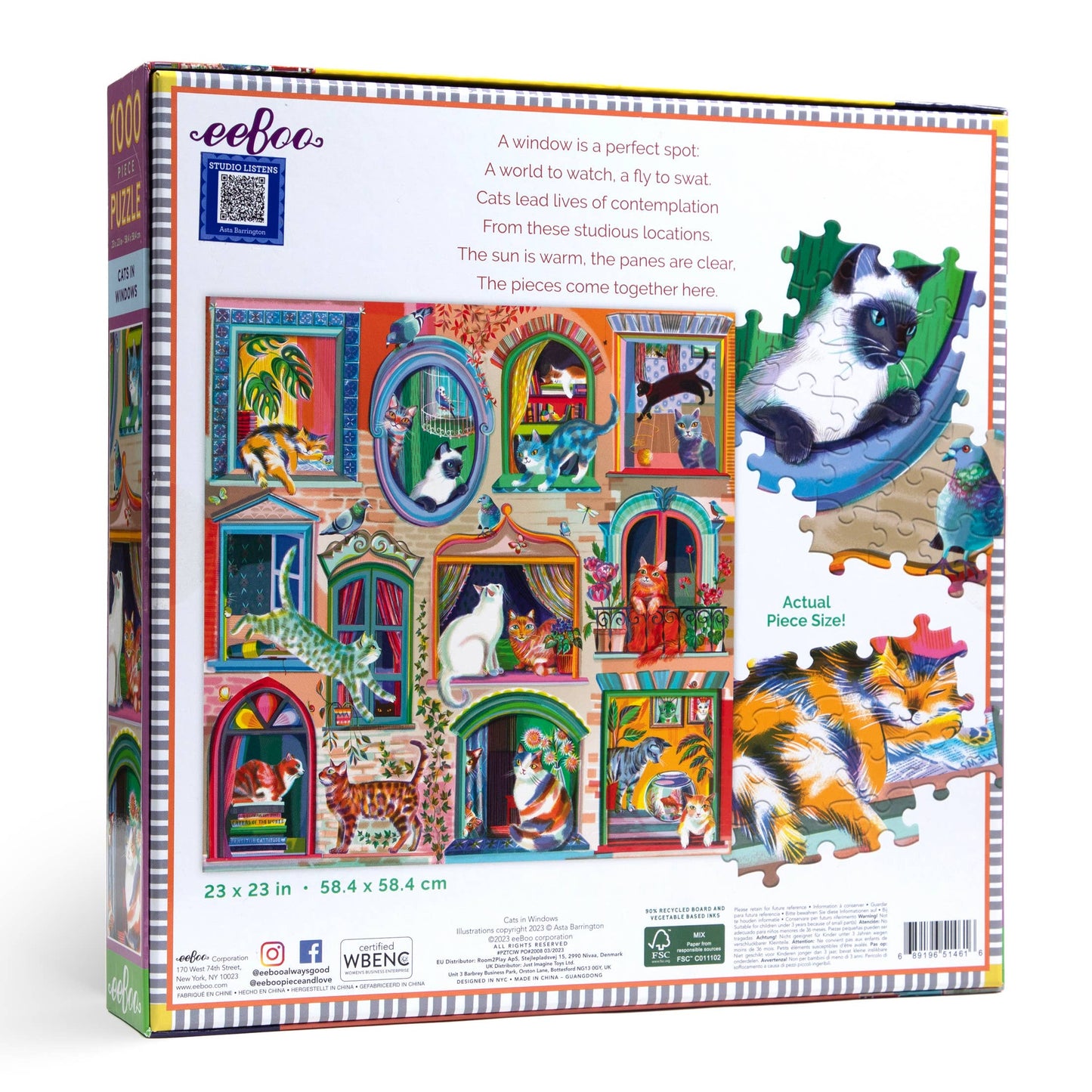Eeboo 1000 Piece Square Puzzle; Cats in Windows