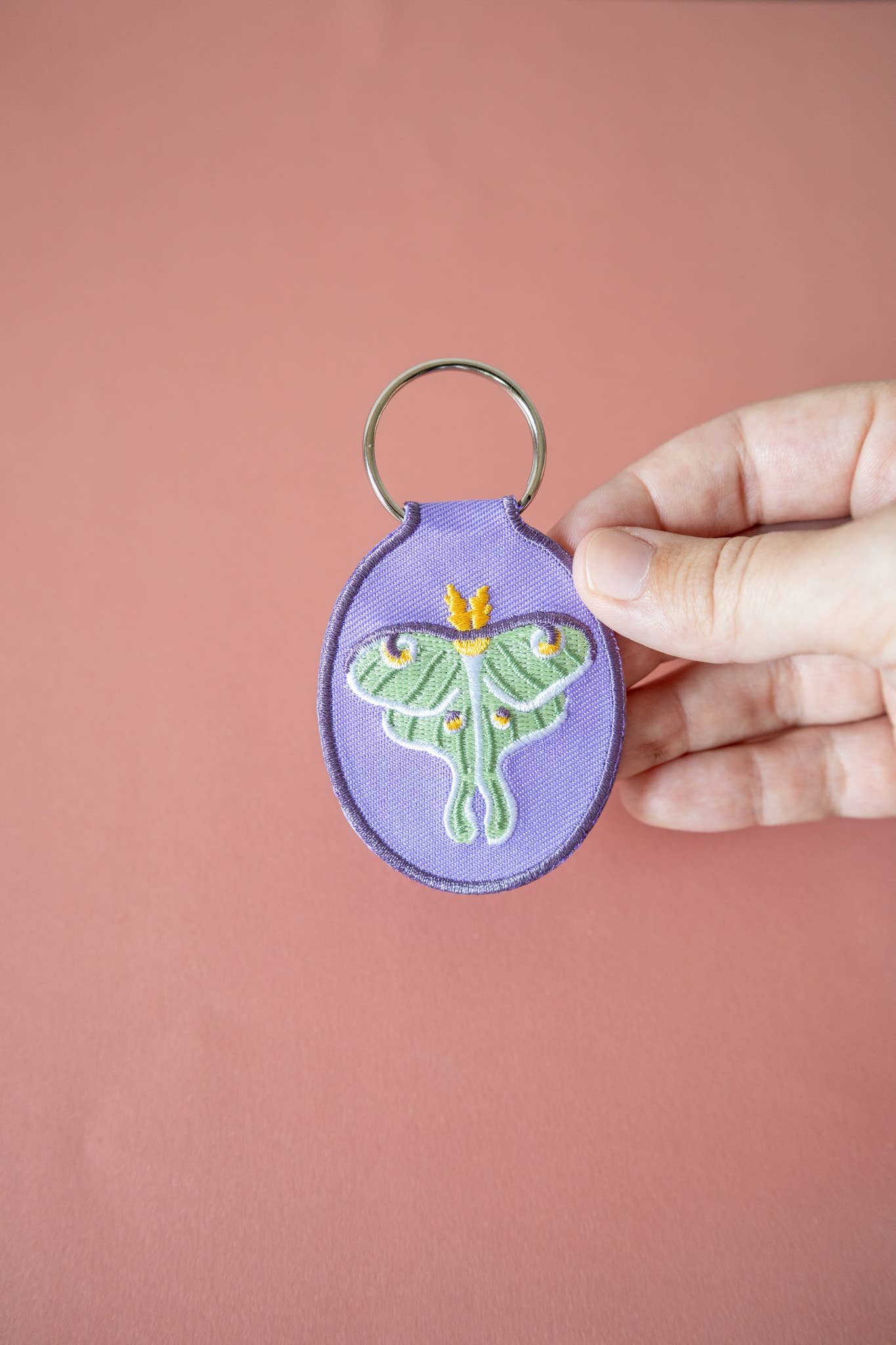 Embroidered Keychain; Luna Moth