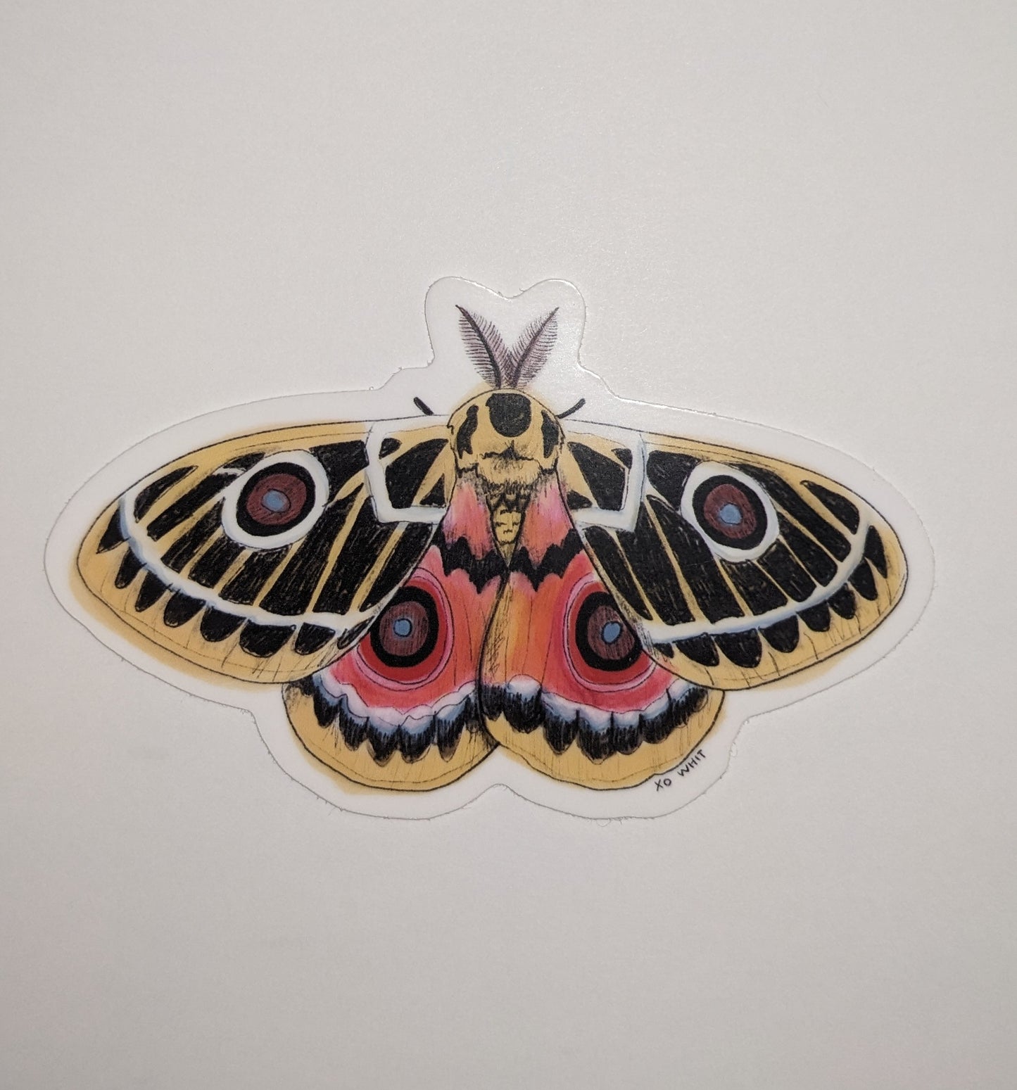 Vinyl Sticker; Black, Red, and Yellow Moth