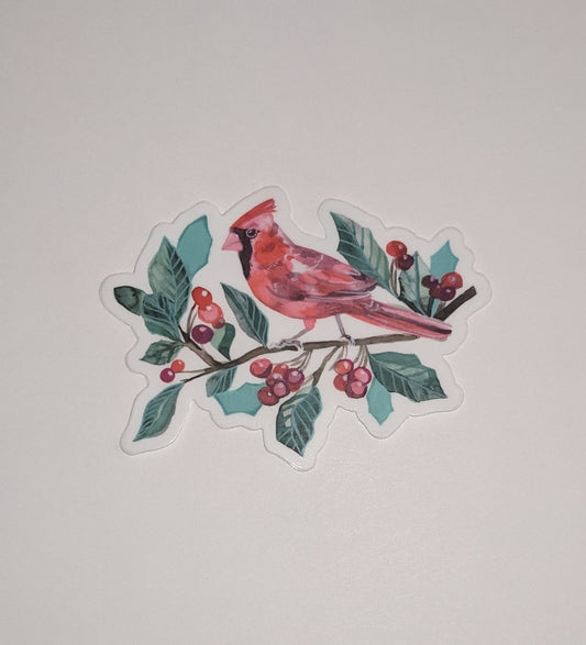 Vinyl sticker; Cardinal in Berries - Made By Shellie