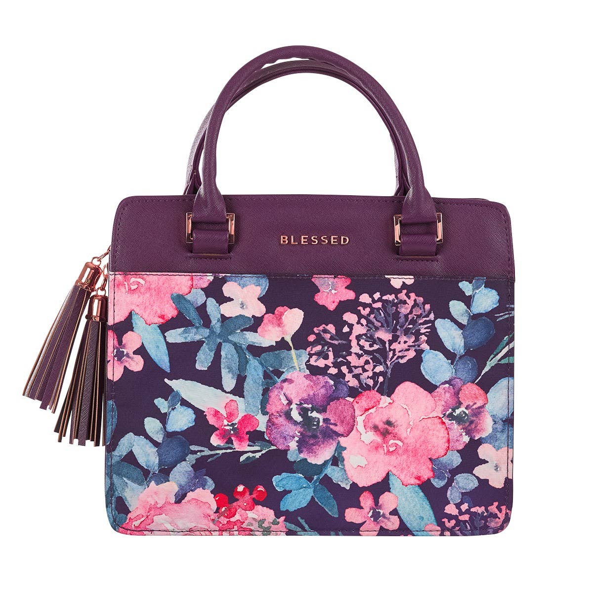 Bible Cover; Blessed Purple Floral (Faux Leather Purse-style)