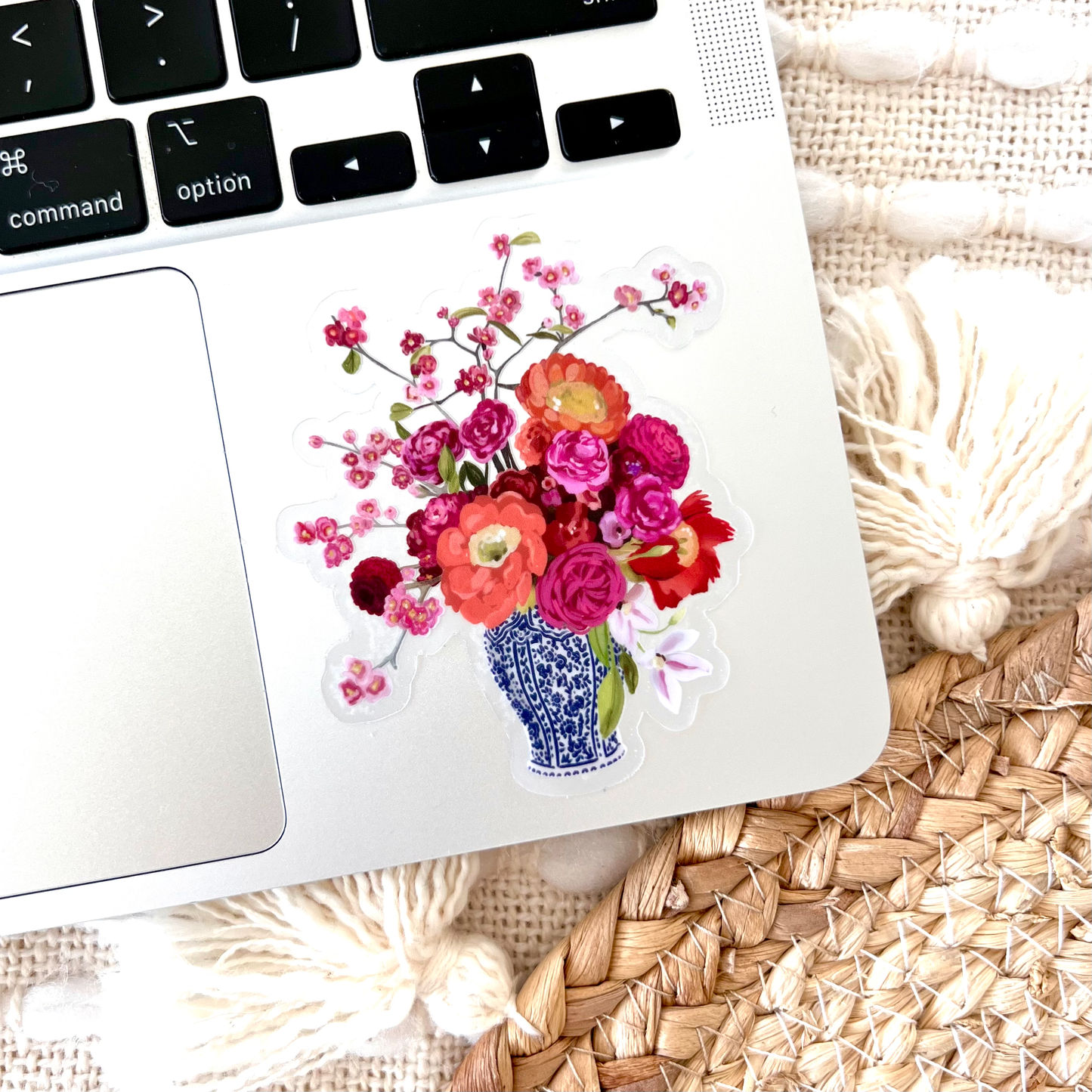 Vinyl Sticker; Clear Bouquet in Blue and White Vase