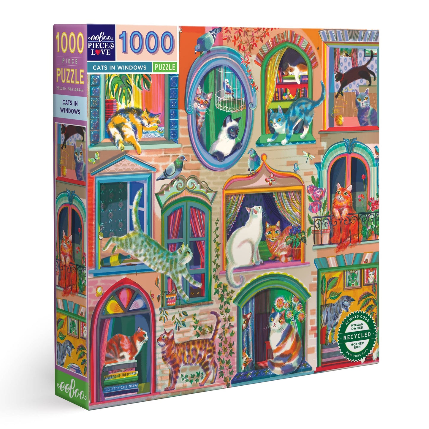 Eeboo 1000 Piece Square Puzzle; Cats in Windows