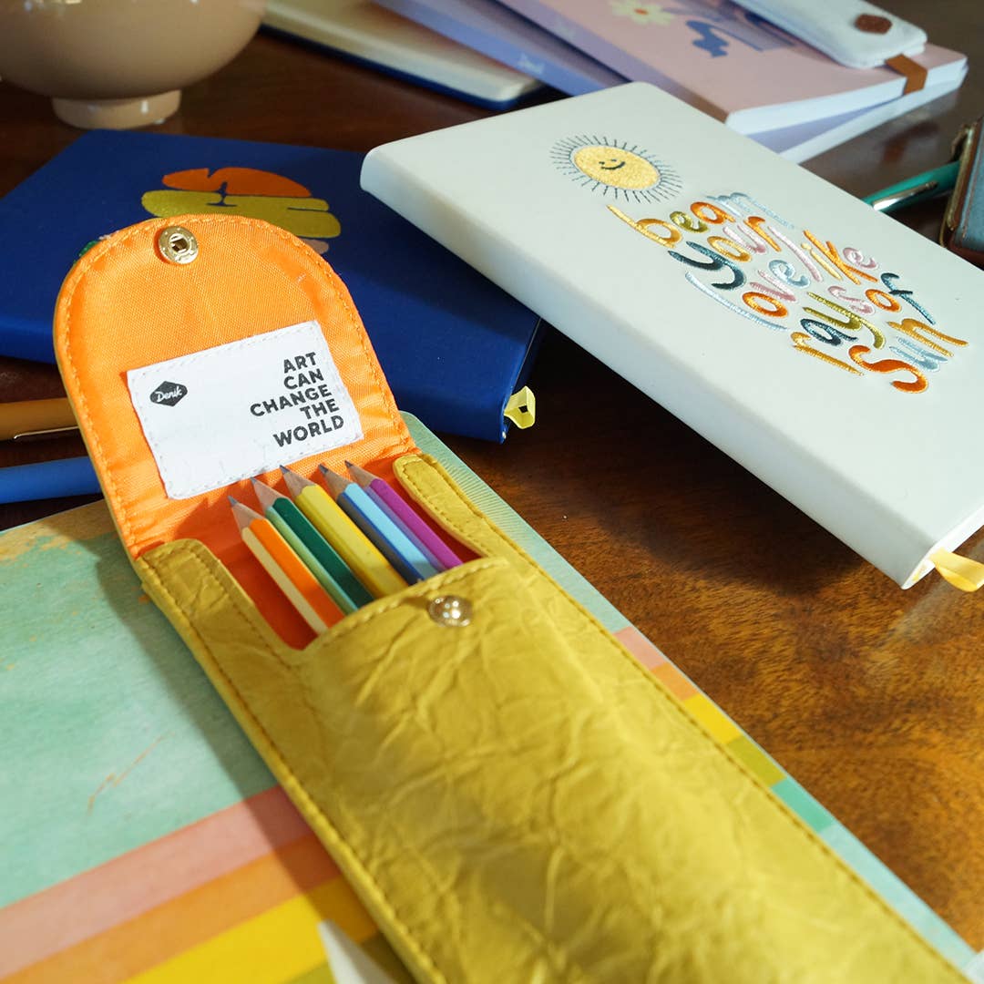 Notebook Pouch; Yellow Crinkle (Embroidered, Vegan Leather)