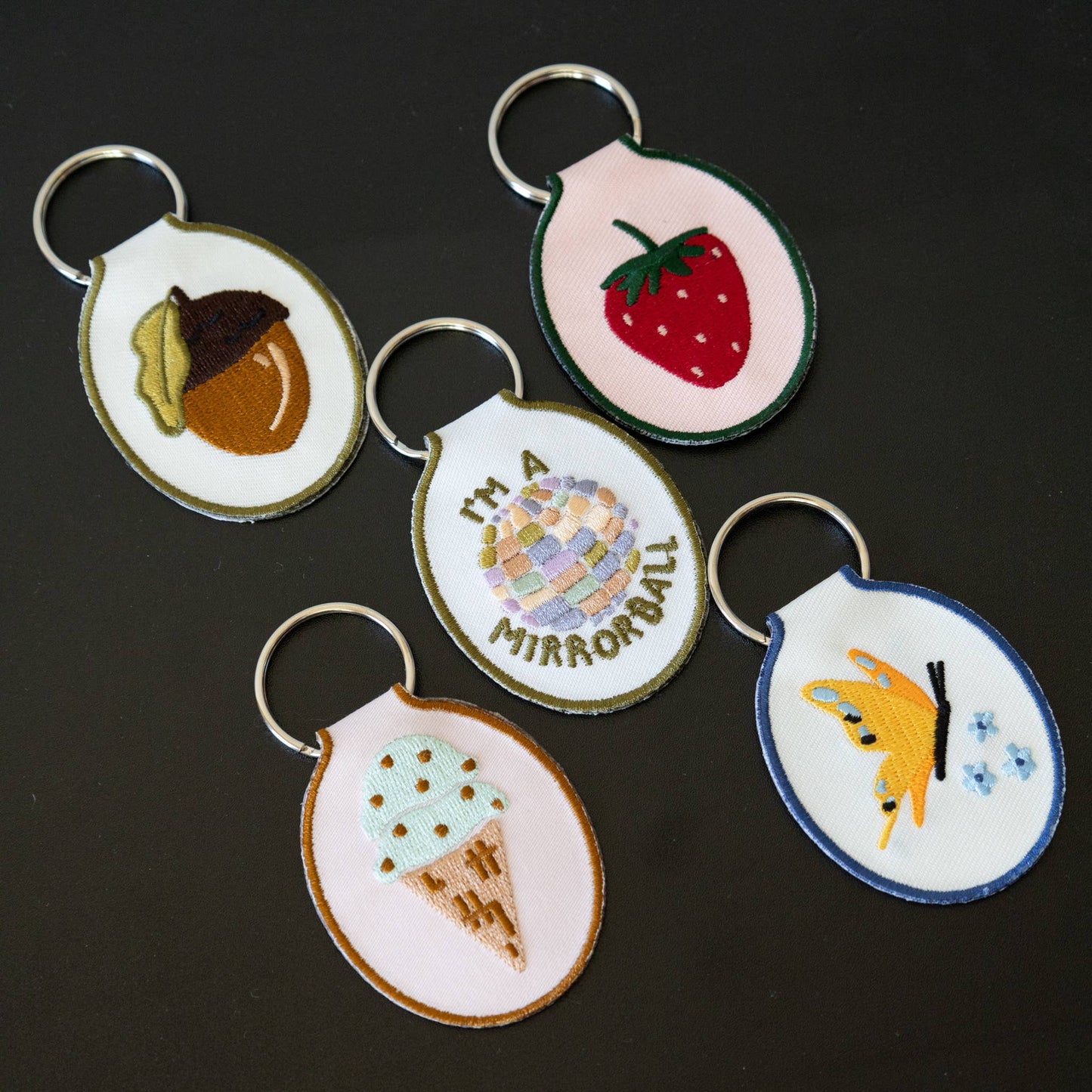 Embroidered Keychain; Strawberry