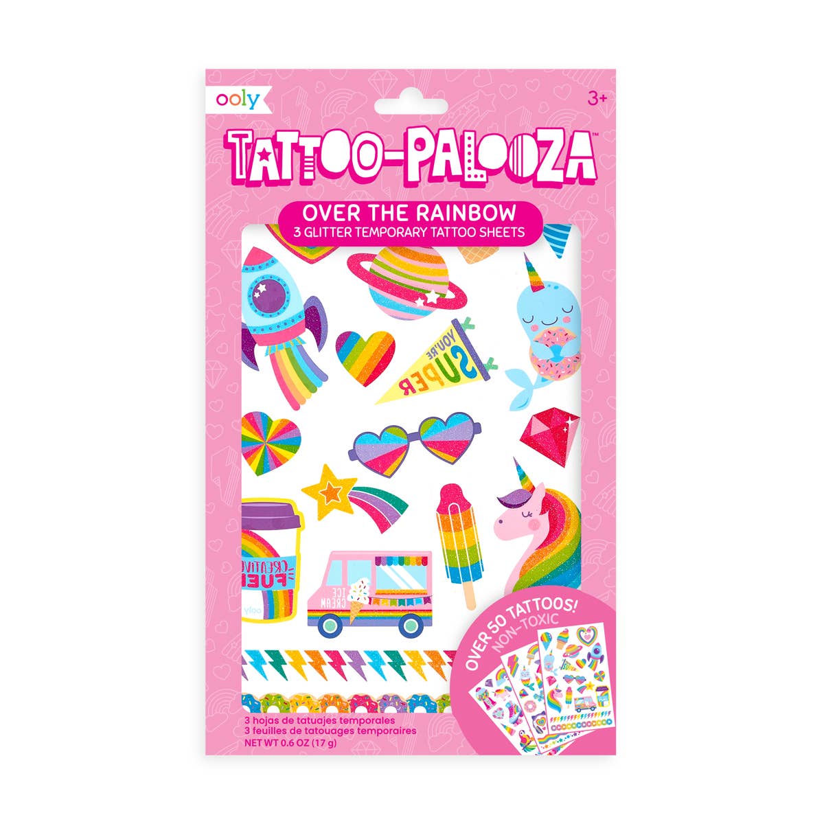 Ooly Tattoo Palooza Temporary Glitter Tattoos; Over The Rainbow (3 Sheets)