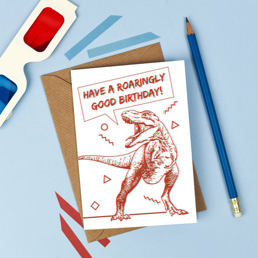 3D Birthday Card; 3D Dinosaur card with glasses!