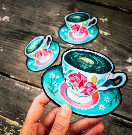 Vinyl Sticker; Teacup Galaxy (Glitter)