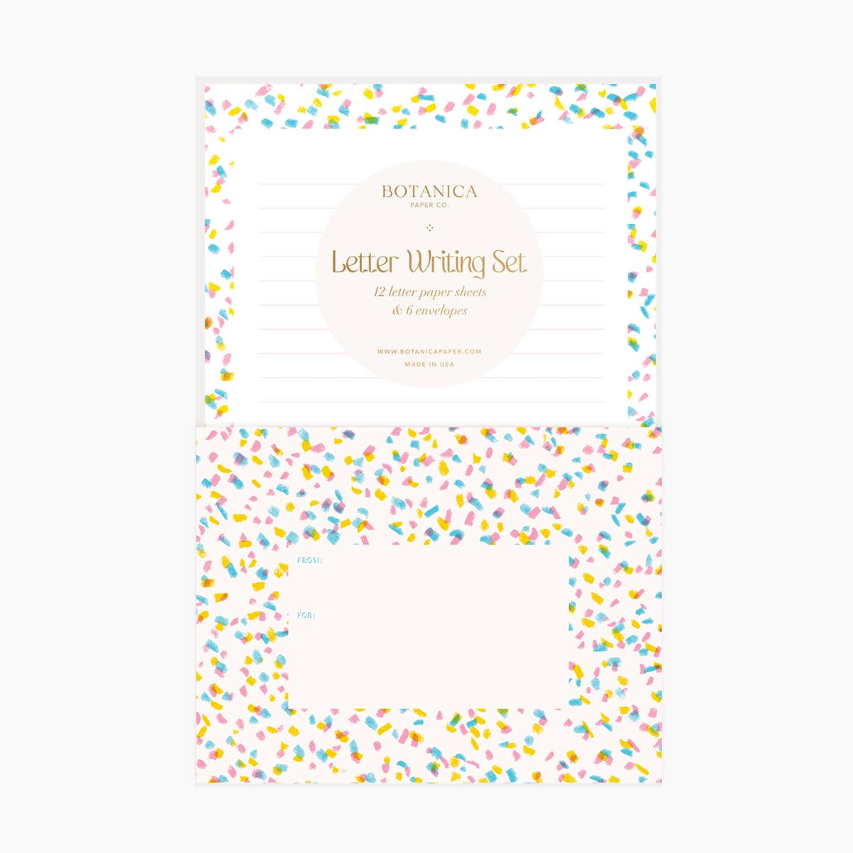 Letter Writing Set; Confetti By Botanica Paper Co. (12 Letters + 6 Envelopes)