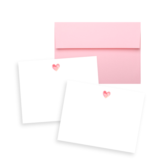 Stationery Set; Pink Heart (12 flat cards + 6 envelopes)