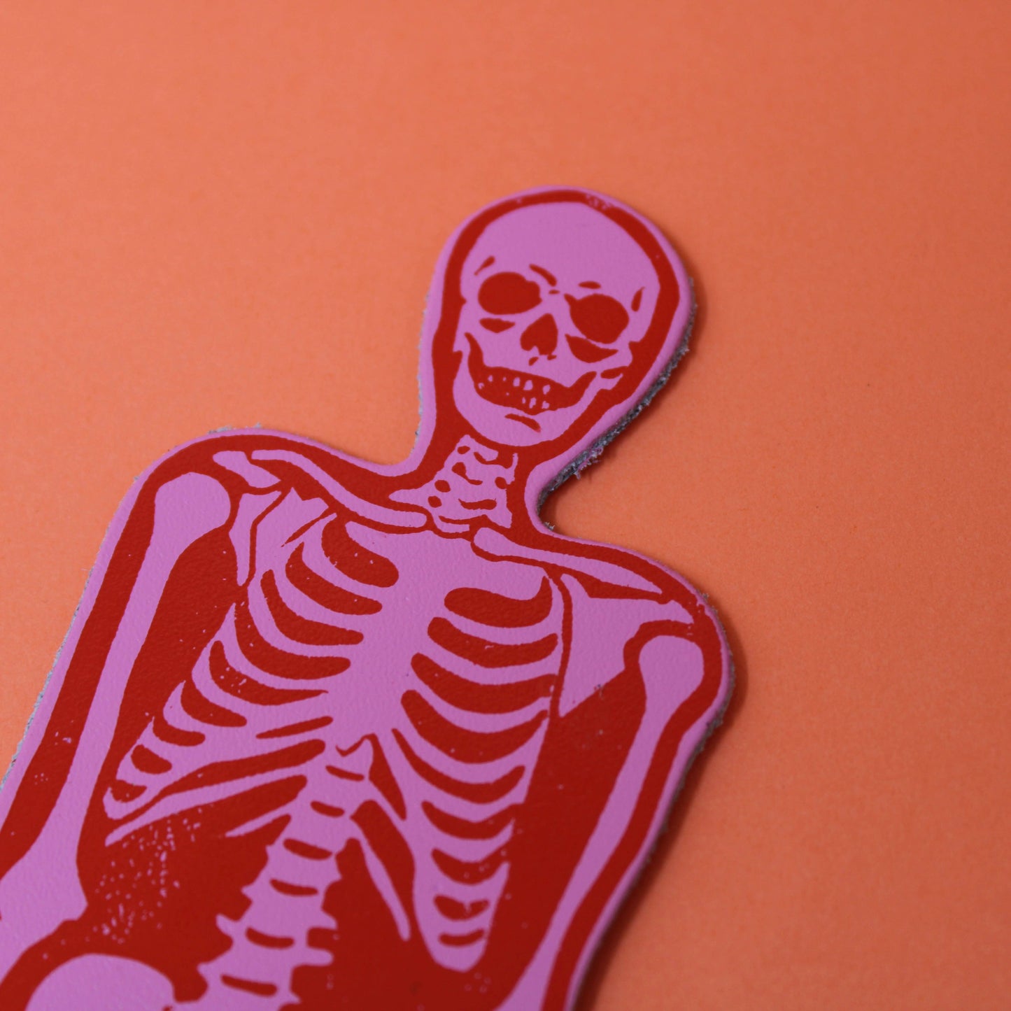 Leather Bookmark; Pink & Red Skeleton By Ark Colour Design