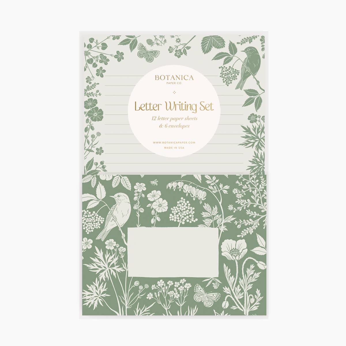 Letter Writing Set; Meadow (Green) By Botanica Paper Co. (12 Letters + 6 Envelopes)