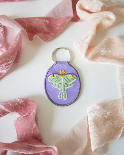 Embroidered Keychain; Luna Moth