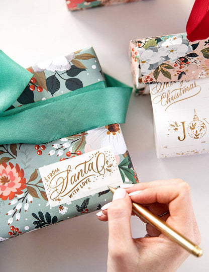 Christmas Stickers On A Roll; Floral Fields (40 Pack, Gold Foil)