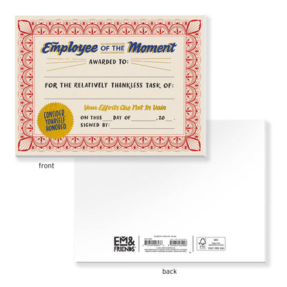 Certificate Notepad; Employee of the Moment