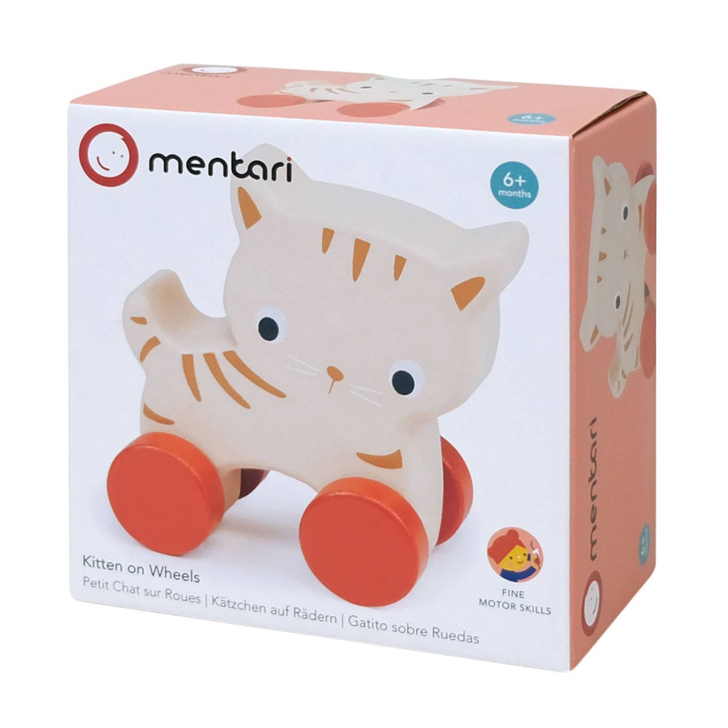 Wooden Roller Toy; Kitten on Wheels