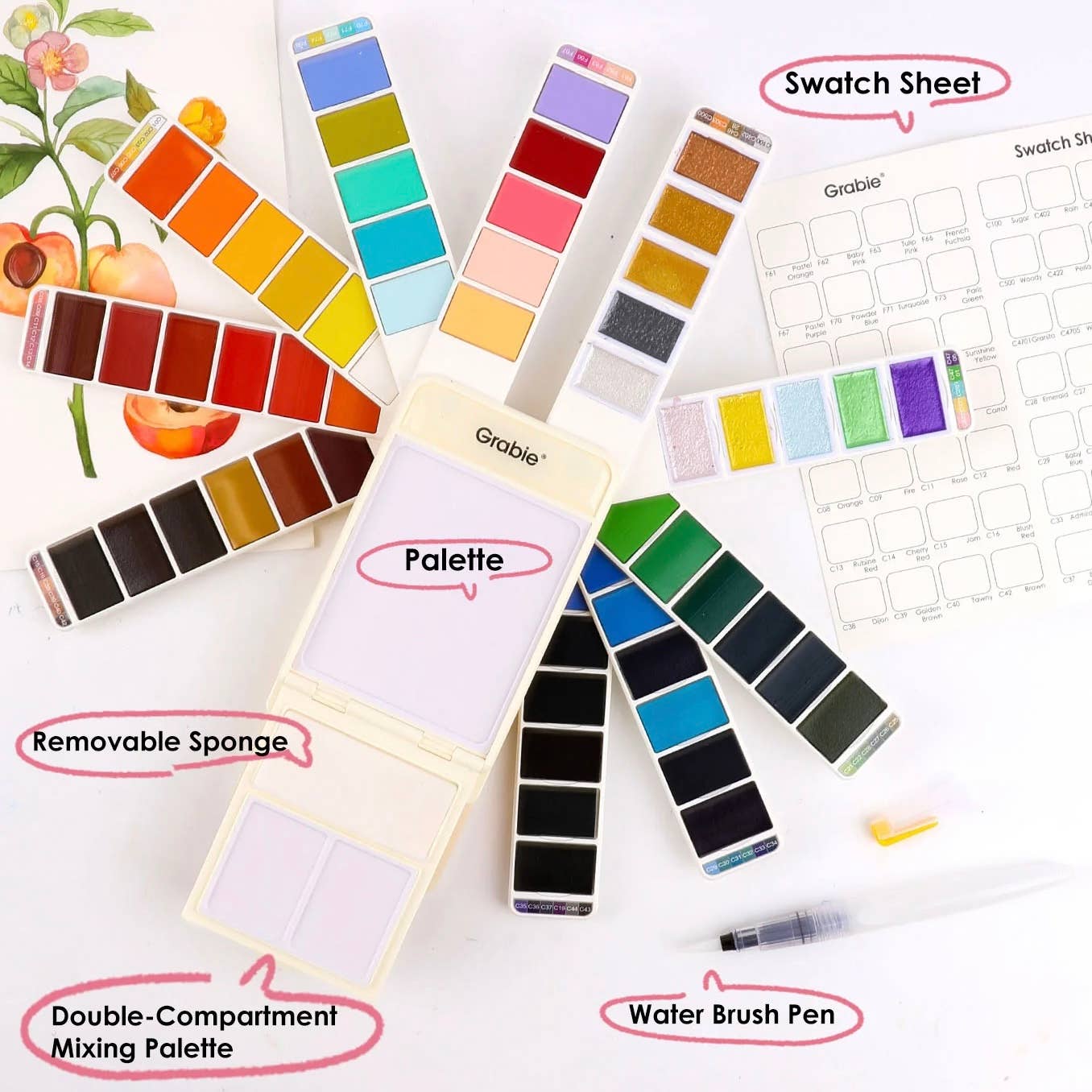 Foldable Watercolor Set (56 Colors & A Water Brush Pen)