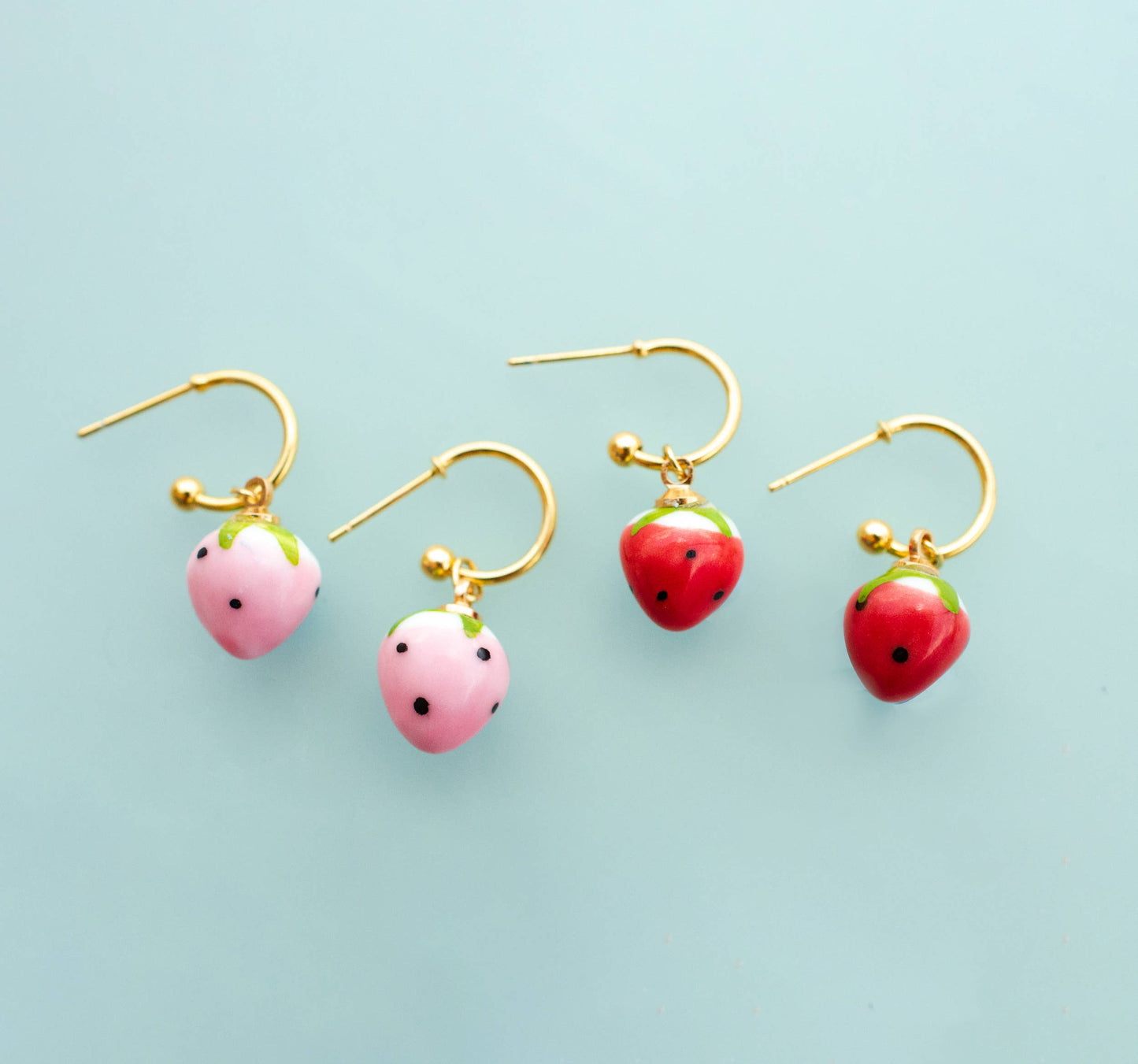 Earrings; Strawberry Hoop: Pink (Gold) By Jill Makes