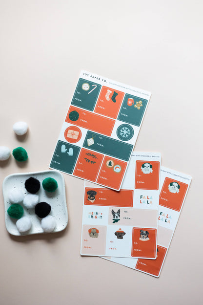 Gift Label Sticker Sheet Set; Holiday Pattern (Set of 2 Sheets, 20 Stickers Total)