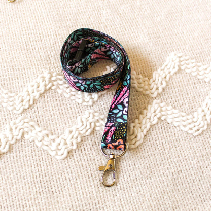 Breakaway Lanyard; Black Floral