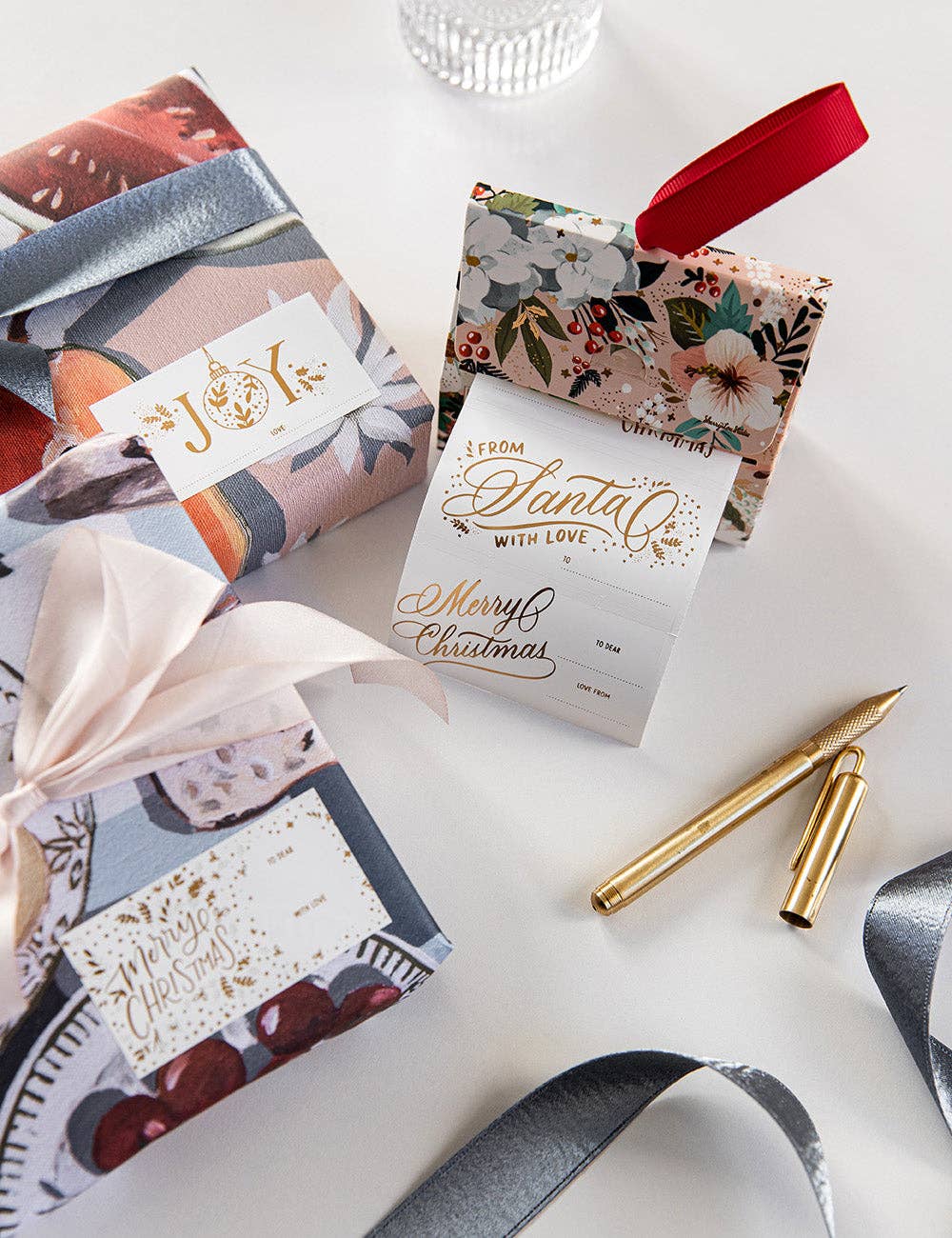 Christmas Stickers On A Roll; Floral Fields (40 Pack, Gold Foil)