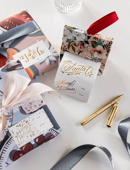 Christmas Stickers On A Roll; Floral Fields (40 Pack, Gold Foil)
