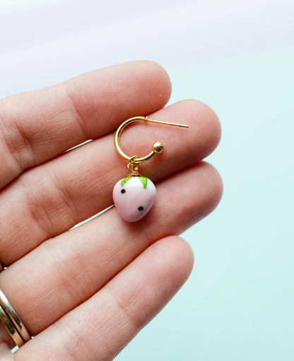 Earrings; Strawberry Hoop: Pink (Gold) By Jill Makes