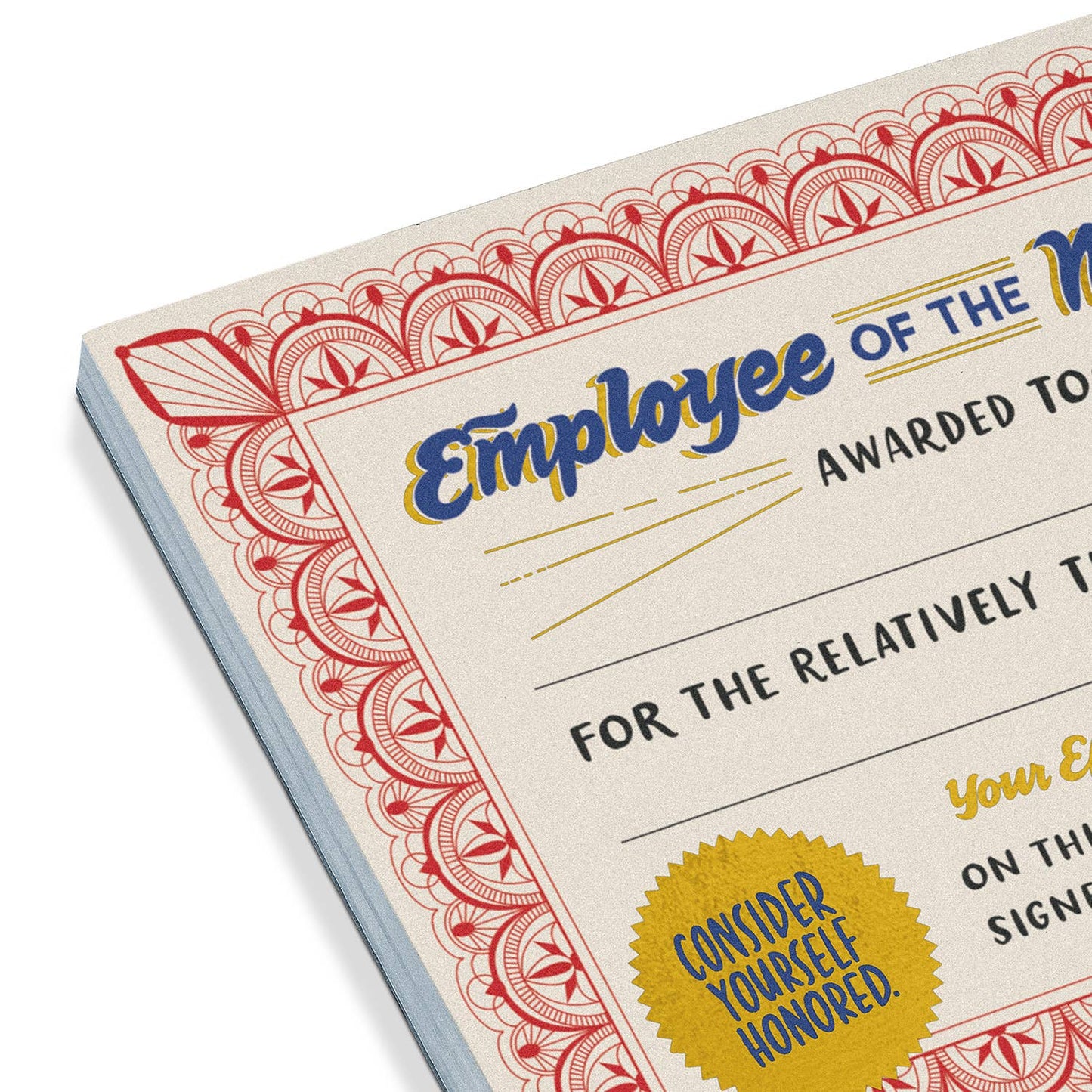 Certificate Notepad; Employee of the Moment