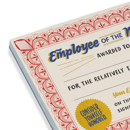 Certificate Notepad; Employee of the Moment