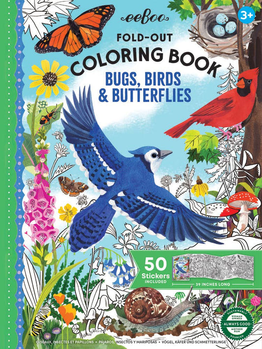 Eeboo Fold-Out Coloring Book; Bugs, Birds & Butterflies