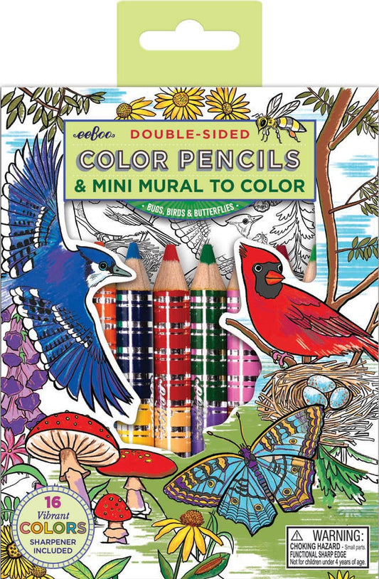 Eeboo Biggie Pencils with Fold-Out Mini Mural; Birds & Butterflies