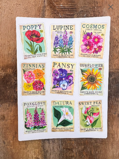 Sticker Sheets; Flower Seed Packets By Katie Daisy (Two Sheets)