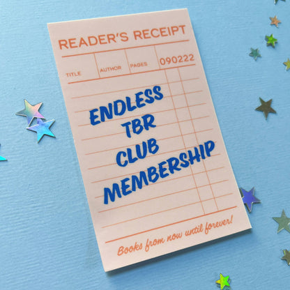Vinyl Sticker; Endless TBR Membership Club Receipt