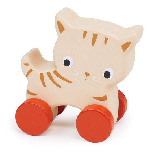 Wooden Roller Toy; Kitten on Wheels