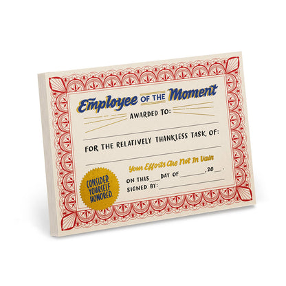 Certificate Notepad; Employee of the Moment