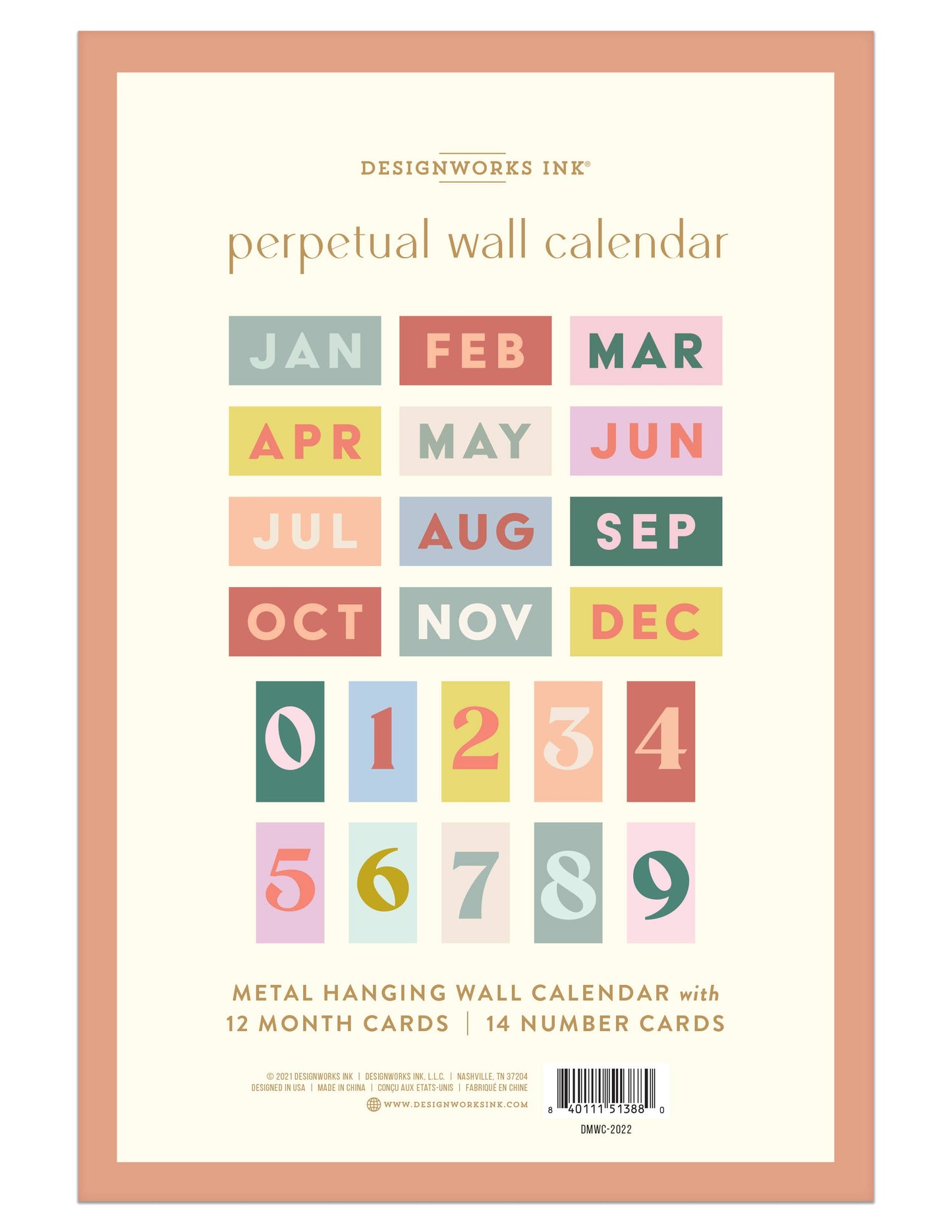 Perpetual Wall Calendar; Metal Hanging Wall Calendar