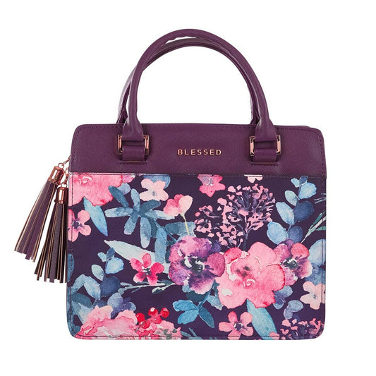 Bible Cover; Blessed Purple Floral (Faux Leather Purse-style)