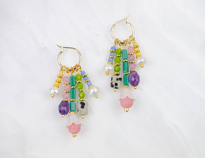 Earrings; Pastel Charm Dangle By Jill Makes (Gold, Handmade)
